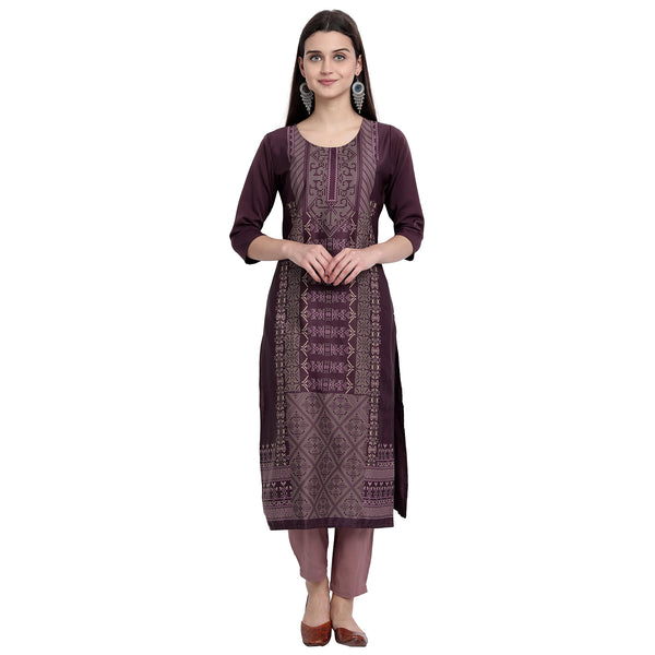 Crepe Wine Color Digital Print Straight Kurta