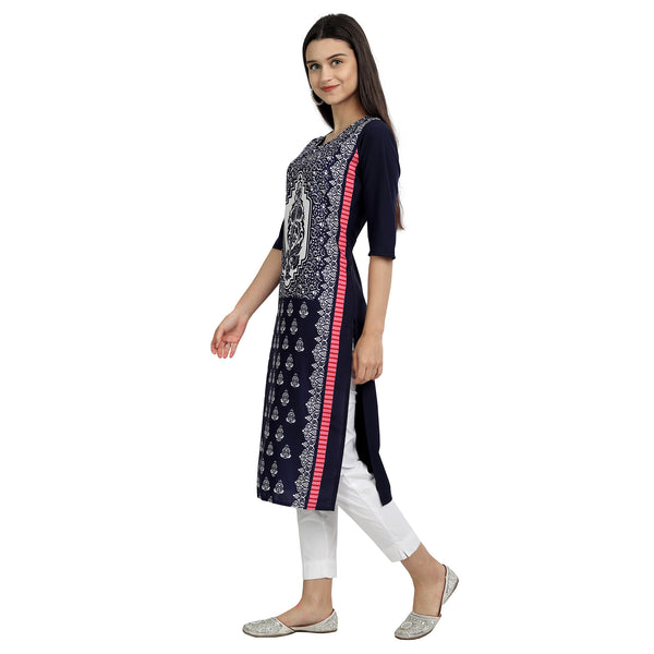 Crepe Blue Color Digital Print Straight Kurta 530019-M