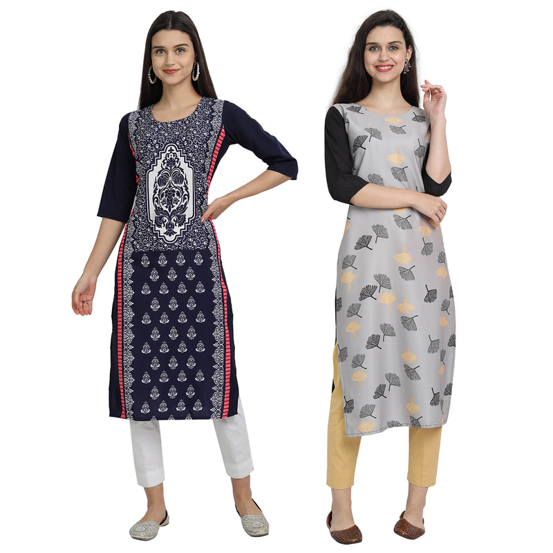 EthnicBasket Crape Multicolor Digital Print Straight Pack of 2 Kurta 530019-530238