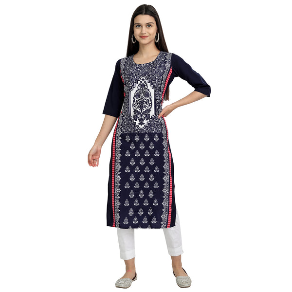 Crepe Blue Color Digital Print Straight Kurta 530019-S