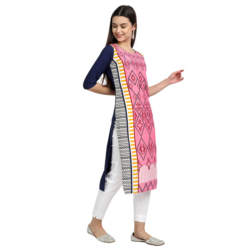 Ethnic Basket Crape Multicolor Knee Length Pack of 4 Kurtas 024-067-084-297