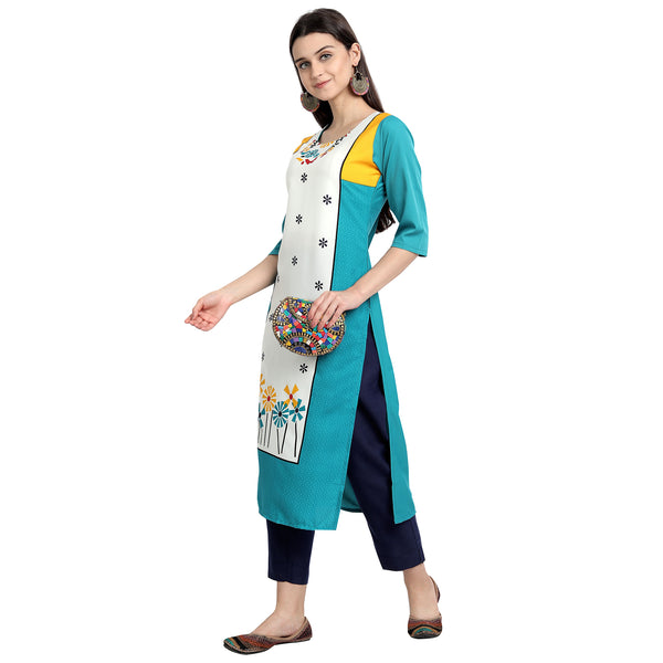 Crepe Turquoise Color Digital Print Straight Kurta 530054-M