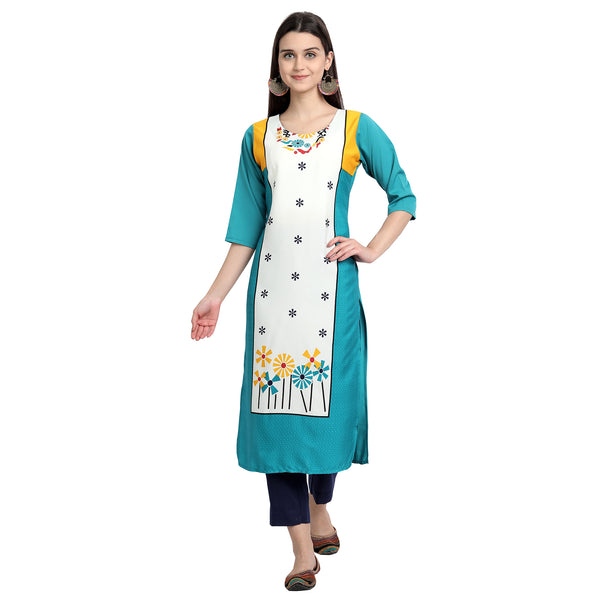 Crepe Turquoise Color Digital Print Straight Kurta 530054-S