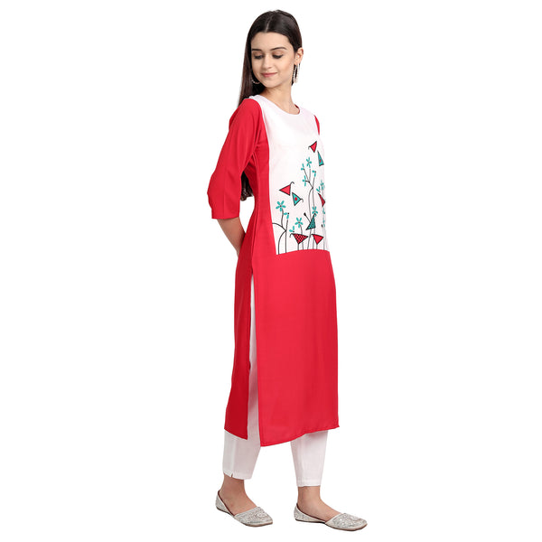 Crepe Red & White Color Digital Print Straight Kurta 530056-M