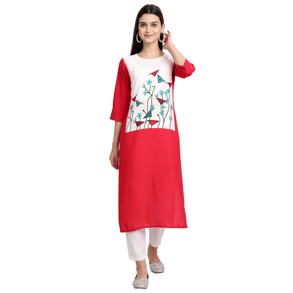 Crepe Red & White Color Digital Print Straight Kurta 530056-S