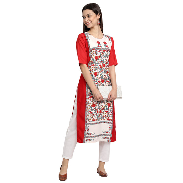 Crepe Red & White Color Digital Print Straight Kurta 530057-M