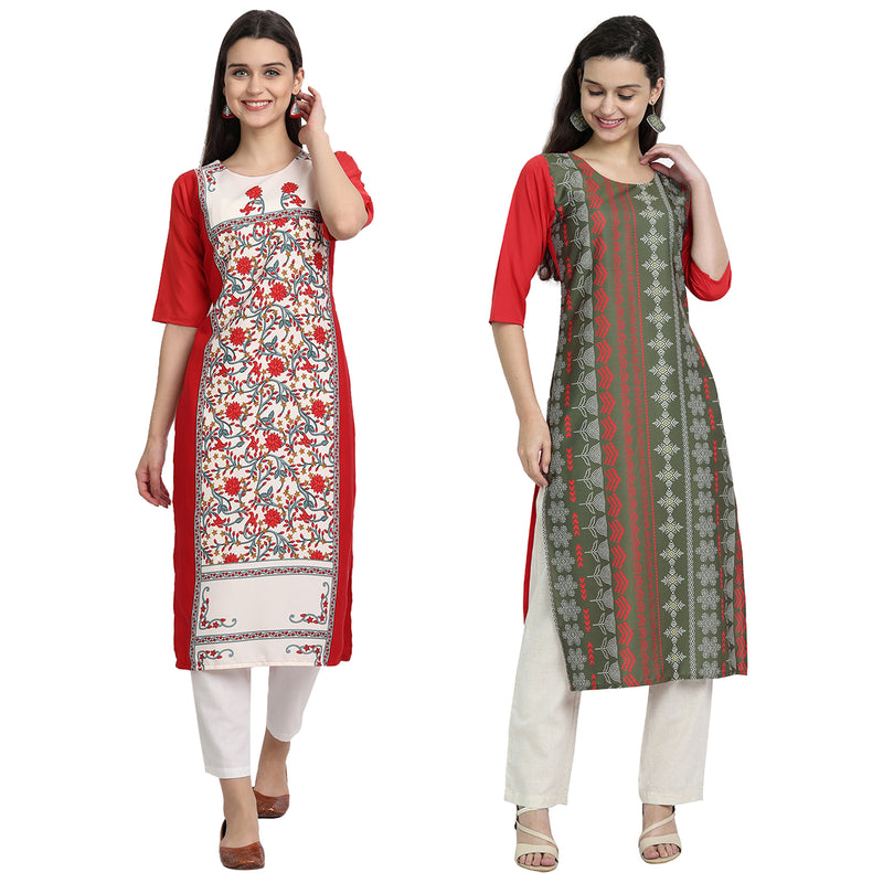 EthnicBasket Crape Multicolor Digital Print Straight Pack of 2 Kurta 530057-530237