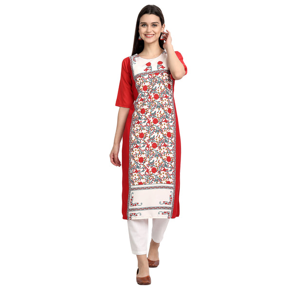 Crepe Red & White Color Digital Print Straight Kurta 530057-S