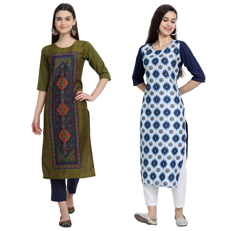 EthnicBasket Crape Multicolor Digital Print Straight Pack of 2 Kurta 530058-530240