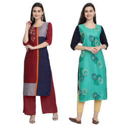 EthnicBasket Crape Multicolor Digital Print Straight Pack of 2 Kurta 530059-530231