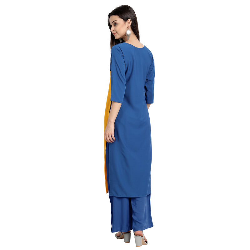 Crepe Yellow & Blue Color Digital Print Straight Kurta