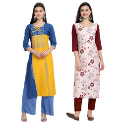 EthnicBasket Crape Multicolor Digital Print Straight Pack of 2 Kurta 530060-530221