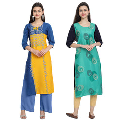 EthnicBasket Crape Multicolor Digital Print Straight Pack of 2 Kurta 530060-530231