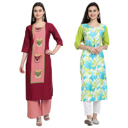 EthnicBasket Crape Multicolor Digital Print Straight Pack of 2 Kurta 530062-530227