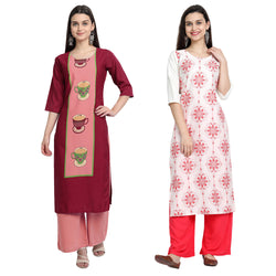 EthnicBasket Crape Multicolor Digital Print Straight Pack of 2 Kurta 530062-530228