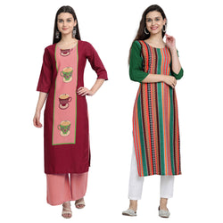 EthnicBasket Crape Multicolor Digital Print Straight Pack of 2 Kurta 530062-530234