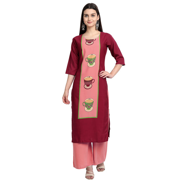 Crepe Pink Color Digital Print Straight Kurta 530062-S