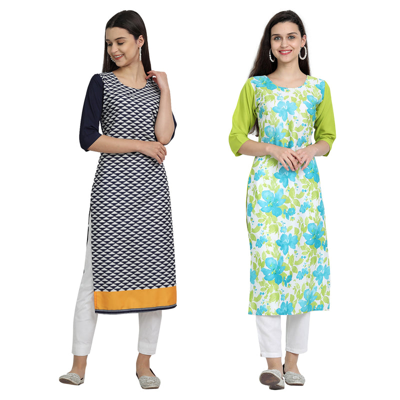 EthnicBasket Crape Multicolor Digital Print Straight Pack of 2 Kurta 530063-530227