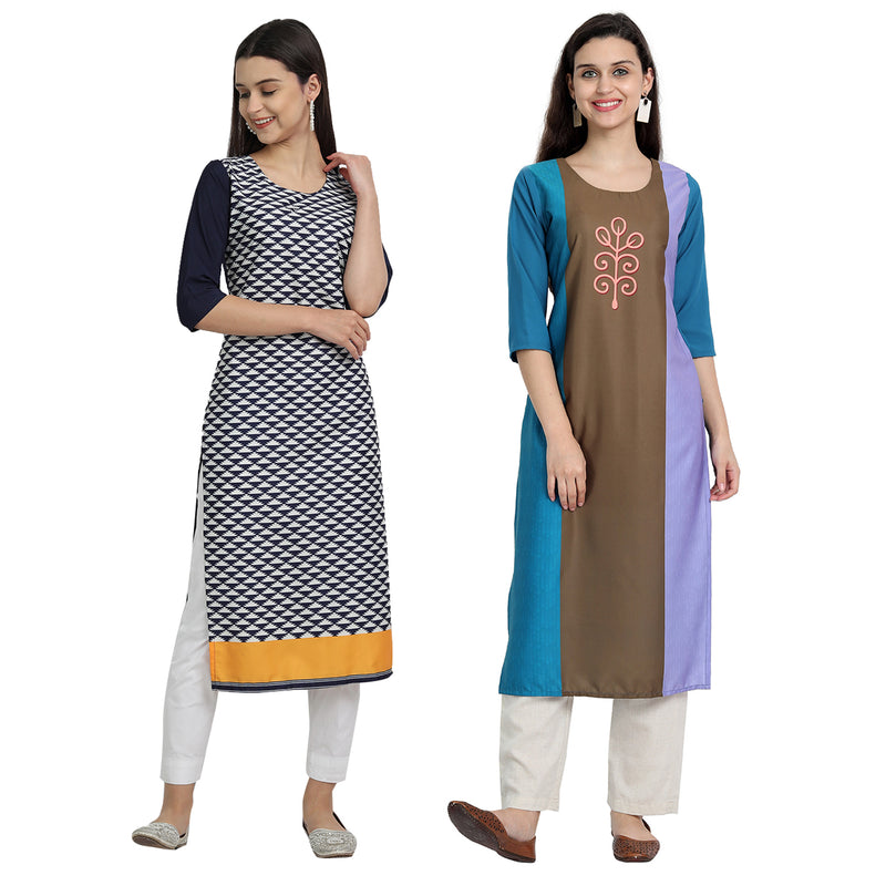 EthnicBasket Crape Multicolor Digital Print Straight Pack of 2 Kurta 530063-530235