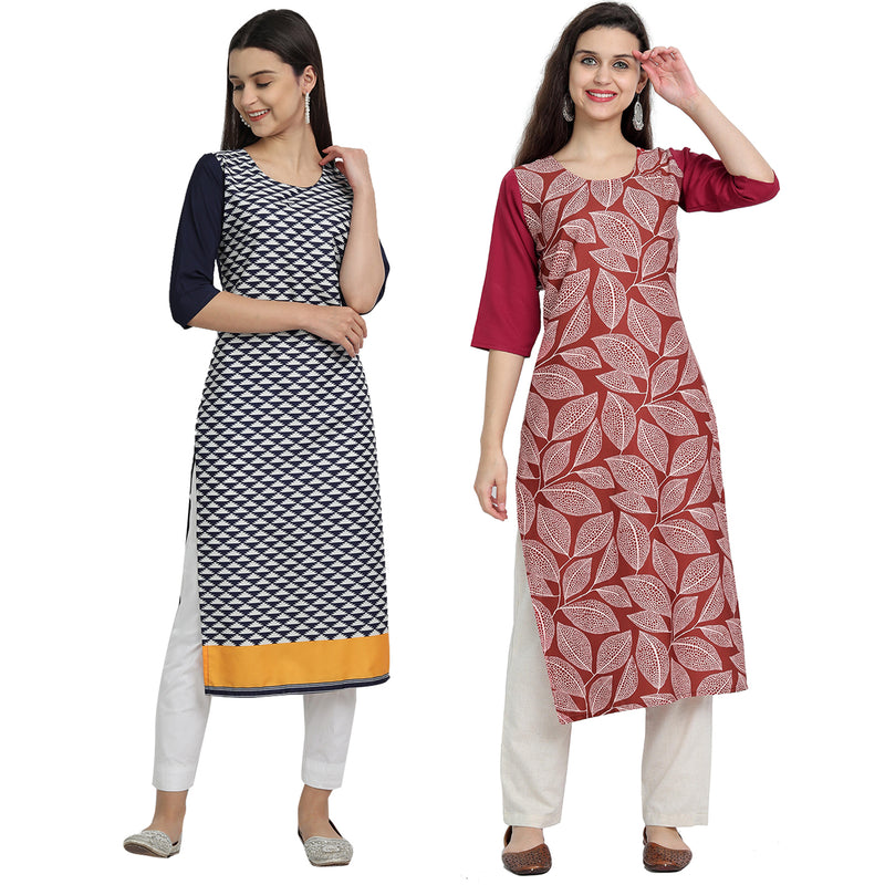 EthnicBasket Crape Multicolor Digital Print Straight Pack of 2 Kurta 530063-530241