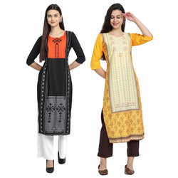 EthnicBasket Crape Multicolor Digital Print Straight Pack of 2 Kurta 530066-530217