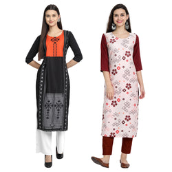 EthnicBasket Crape Multicolor Digital Print Straight Pack of 2 Kurta 530066-530221