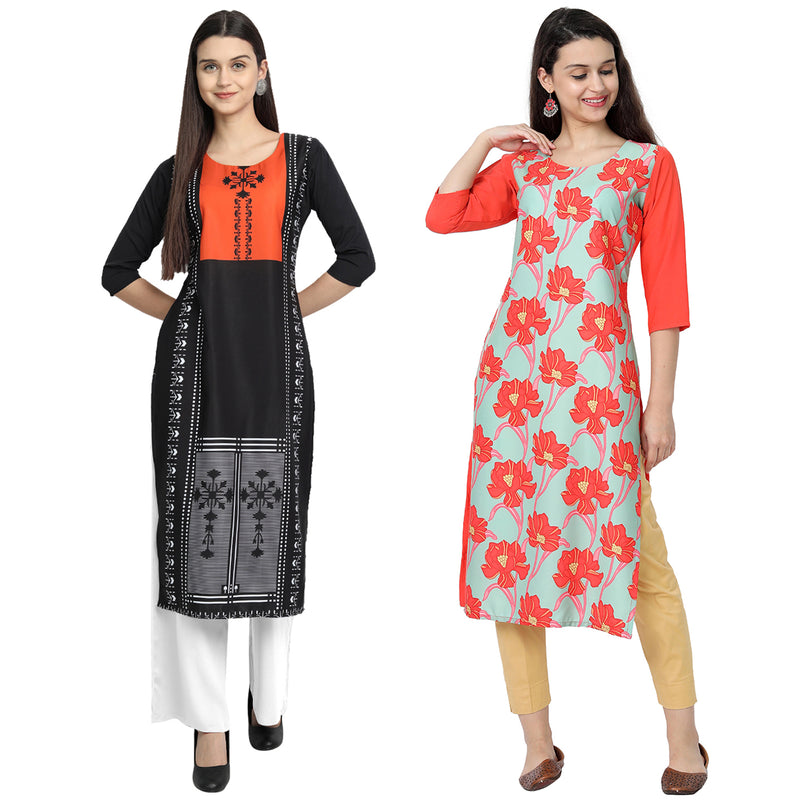 EthnicBasket Crape Multicolor Digital Print Straight Pack of 2 Kurta 530066-530222