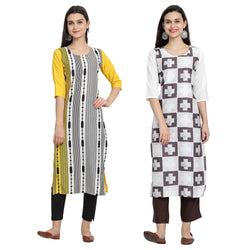 EthnicBasket Crape Multicolor Digital Print Straight Pack of 2 Kurta 530067-530232