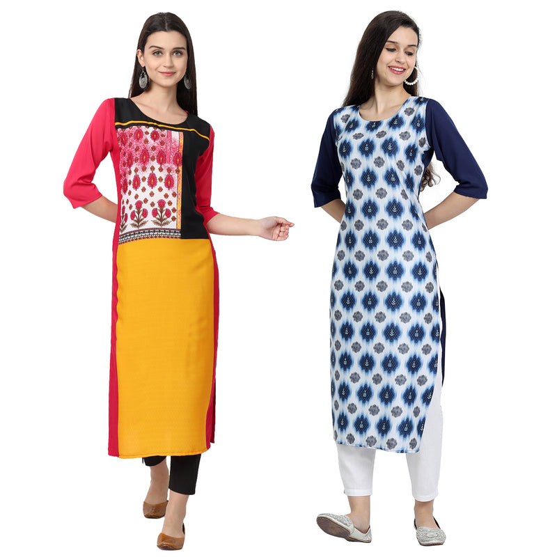 EthnicBasket Crape Multicolor Digital Print Straight Pack of 2 Kurta 530068-530240