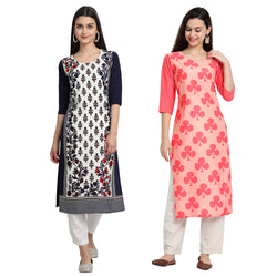 EthnicBasket Crape Multicolor Digital Print Straight Pack of 2 Kurta 530069-530248