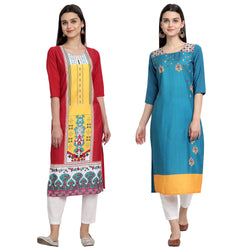 EthnicBasket Crape Multicolor Digital Print Straight Pack of 2 Kurta 530070-530071