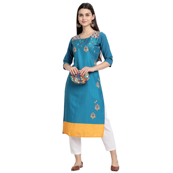 Crepe Turquoise Color Digital Print Straight Kurta 530071-M