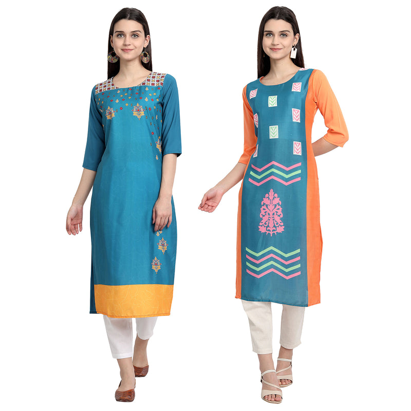 EthnicBasket Crape Multicolor Digital Print Straight Pack of 2 Kurta 530071-530102