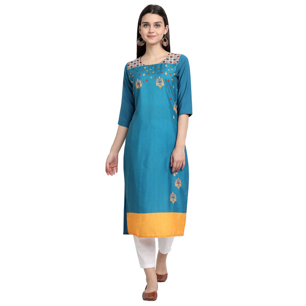 Crepe Turquoise Color Digital Print Straight Kurta 530071-S