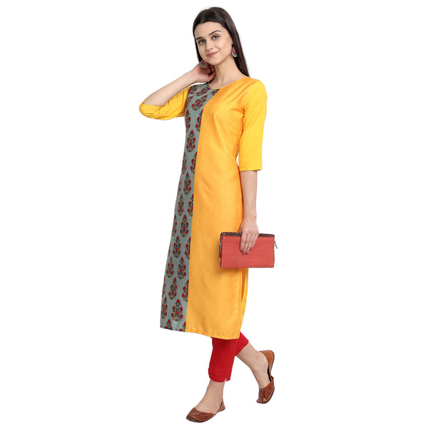 Crepe Yellow Color Digital Print Straight Kurta 530073-M