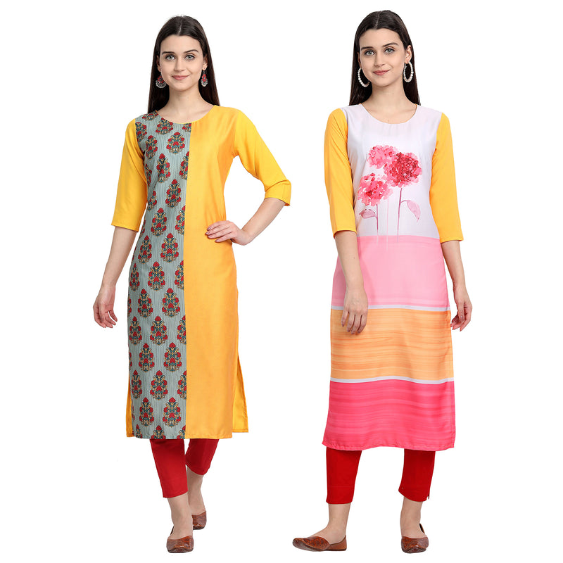 EthnicBasket Crape Multicolor Digital Print Straight Pack of 2 Kurta 530073-530089