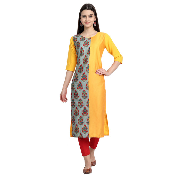 Crepe Yellow Color Digital Print Straight Kurta 530073-S