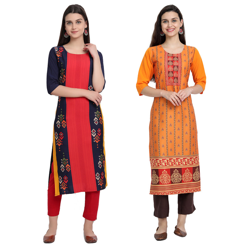 EthnicBasket Crape Multicolor Digital Print Straight Pack of 2 Kurta 530074-530229