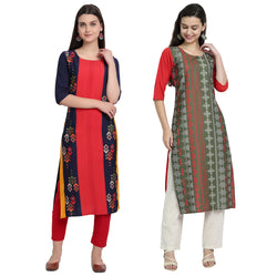 EthnicBasket Crape Multicolor Digital Print Straight Pack of 2 Kurta 530074-530237