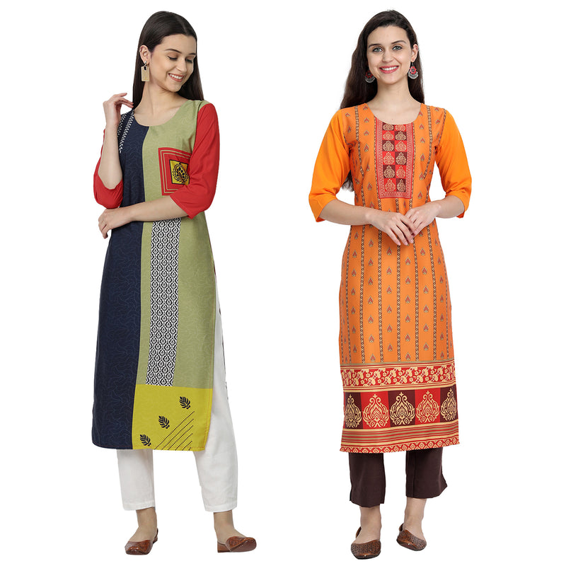 EthnicBasket Crape Multicolor Digital Print Straight Pack of 2 Kurta 530076-530229