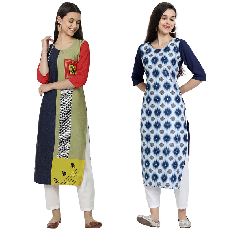 EthnicBasket Crape Multicolor Digital Print Straight Pack of 2 Kurta 530076-530240