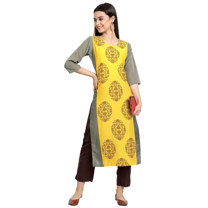 Crepe Yellow Color Digital Print Straight Kurta 530077-M