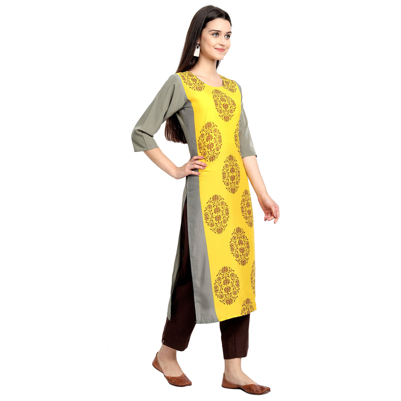 Crepe Yellow Color Digital Print Straight Kurta 530077-L