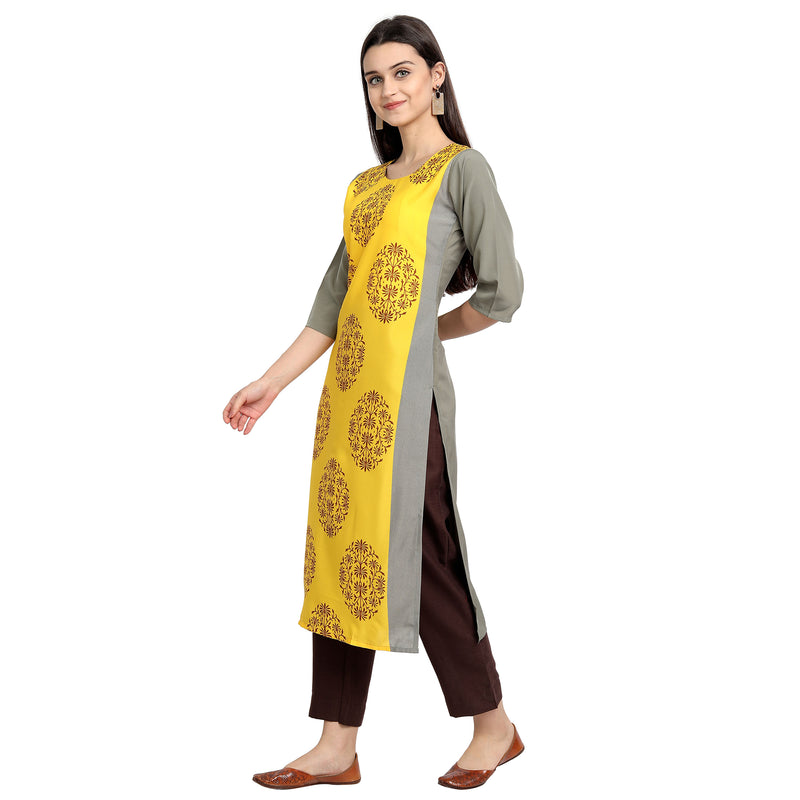 Crepe Yellow Color Digital Print Straight Kurta 530077-XL