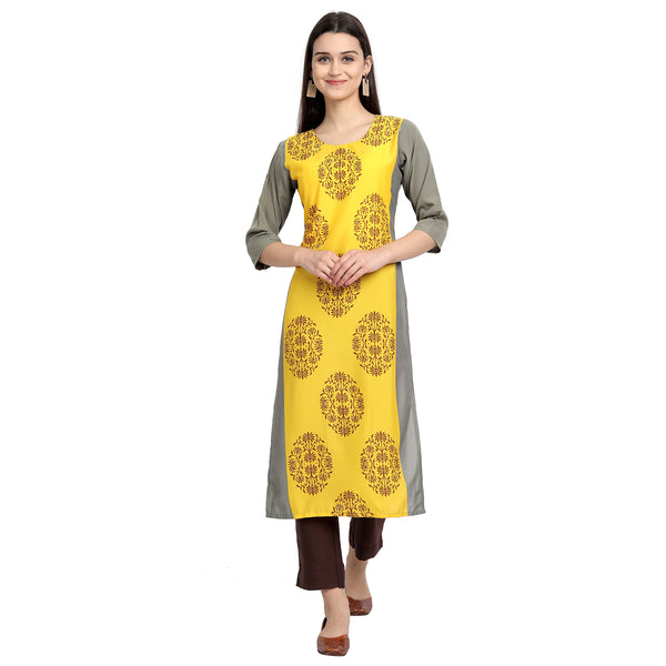 Crepe Yellow Color Digital Print Straight Kurta 530077-S