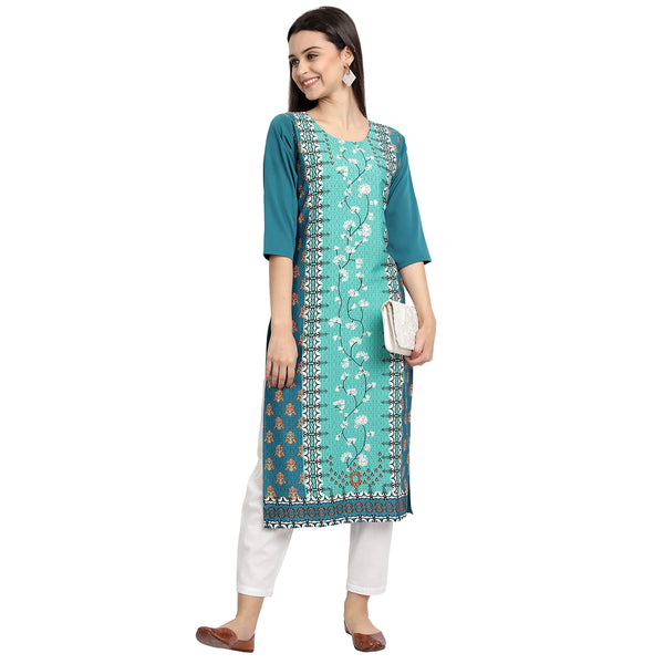 Crepe Turquoise Color Digital Print Straight Kurta 530078-M