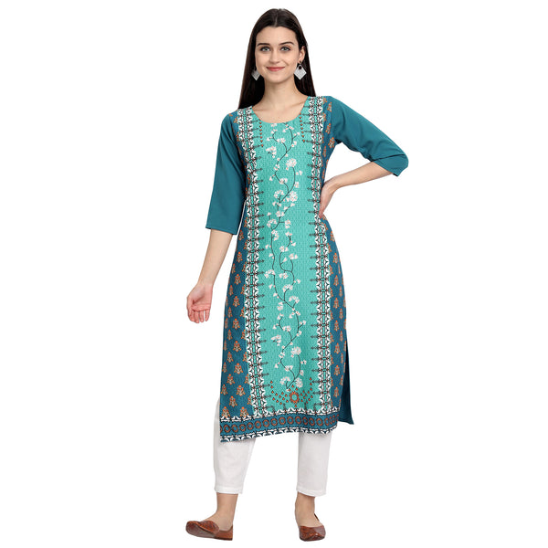 Crepe Turquoise Color Digital Print Straight Kurta 530078-S