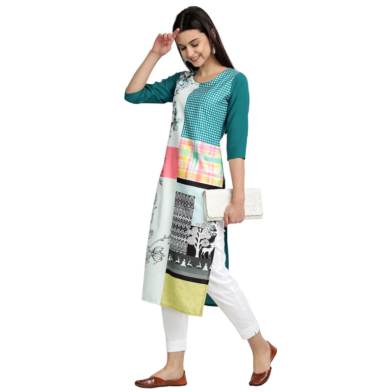 Crepe Multi Color Digital Print Straight Kurta 530083-XL