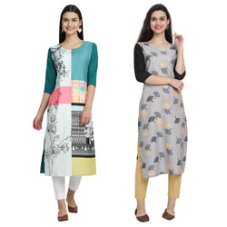 Ethnic Basket Crape Multicolor Printed Knee Length Set of 2 Kurta 530083-530238