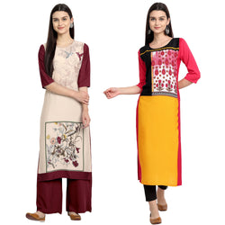 Ethnic Basket Crape Multicolor Printed Knee Length Set of 2 Kurta 530084-530068